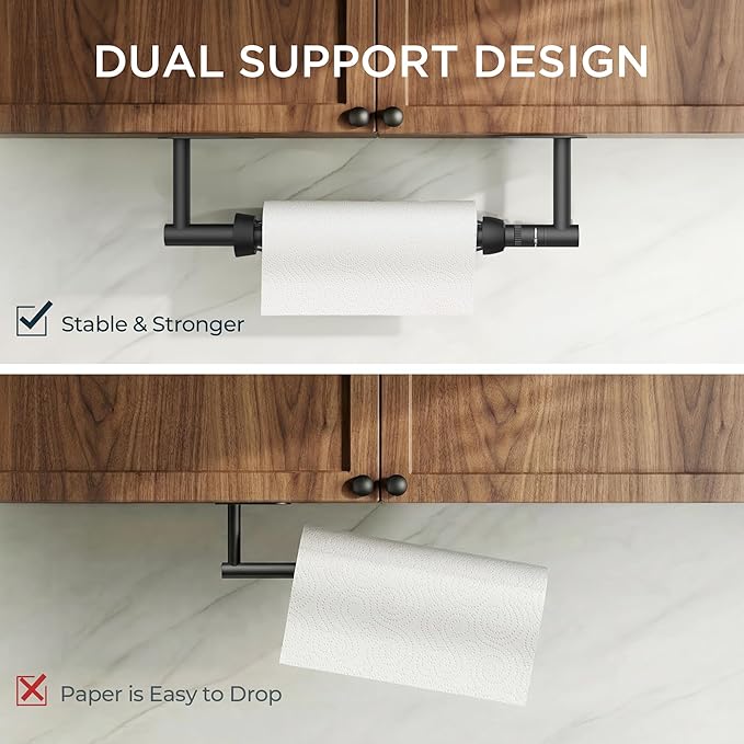 FORIOUS Paper Towel Holder Under Cabinet, Single Hand Operable