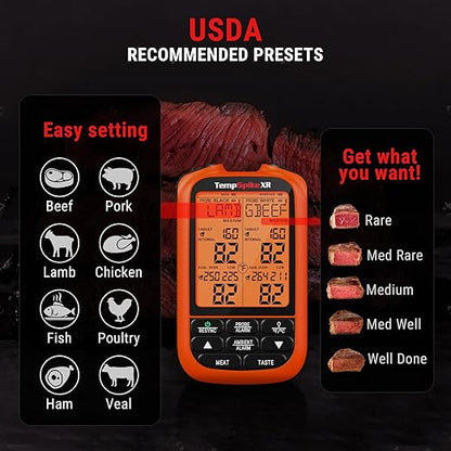 ThermoPro TempSpike 1000FT Wireless Meat Thermometer Digital with 2 Upgraded Ultra-Thin Probe, Kitchen Food Thermometer for Cooking, Turkey, Oven, Smoker, Rotisserie, BBQ, Grill Temperature Indicator