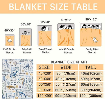 Personalized Baby Blanket for Girls Boys Kids Dolphins Turtles Custom Baby Blanket with Name Throw Birthday Gift for Toddlers Infants Shower Newborns Nursery Stroller Crib Bed Decor
