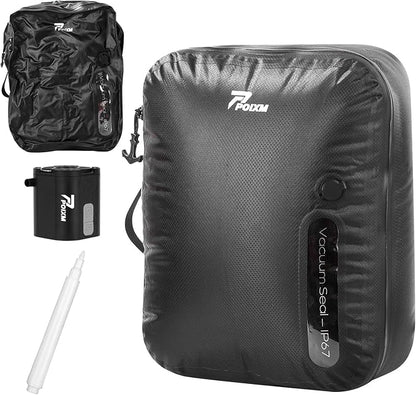 Vacuum Bags for Travel with Wireless Pump, 180° Open Zipper, IP67 Waterproof, Reusable Space Saver Compression Bags for Backpack, Suitcase, Home Storage(1 Pack + Pump)