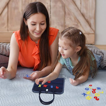 Esjay Toddler Busy Board, Sensory Board for Fine Motor Skill, Montessori Toys Educational Learning Toddler Activities for 3+ Year Old, Travel Car Airplane Toys Gifts for Boys Girls,Blue Alphabet