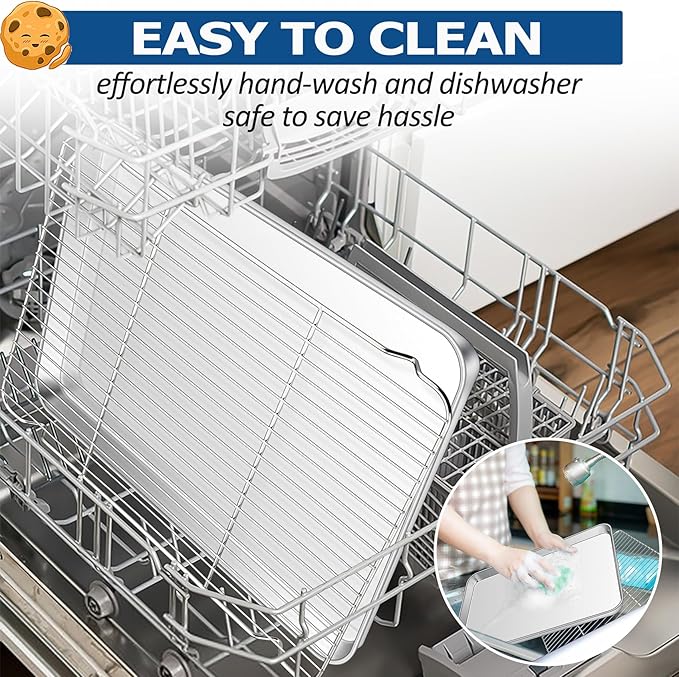 TeamFar Baking Sheet with Rack Set, Stainless Steel Baking Pan Cookie Sheet