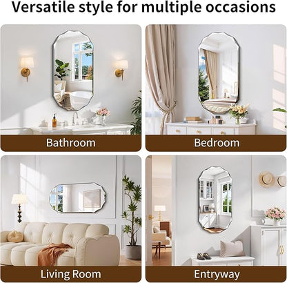 GLASHOM Beveled Edge Frameless Bathroom Mirror, Oval Wall Mirror