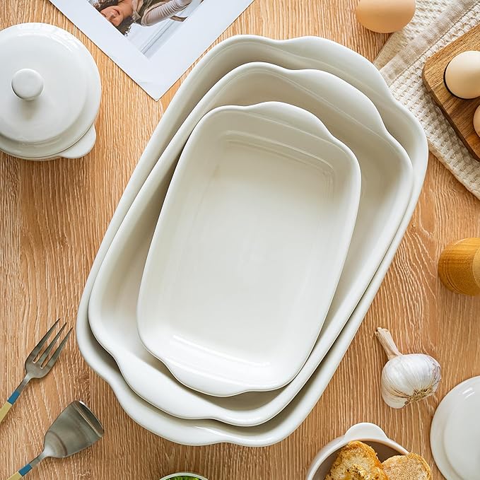 3-Pack Ceramic Baking Dishes Set, Heavy-Duty Oven-Safe Stoneware, Deep