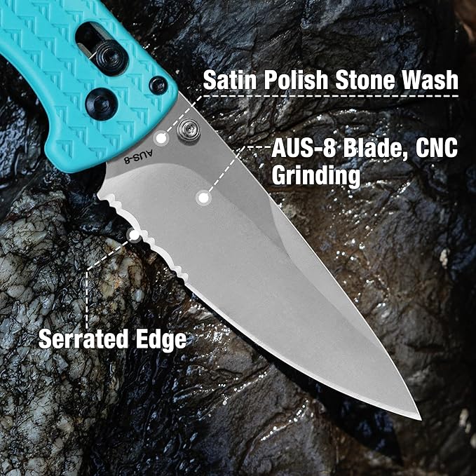 FLISSA 4.5" Folding Pocket Knife, Lightweight EDC Pocket Knife with Axis Lock, 3.2" AUS-8 Steel Blade, Sharp Camping Hiking Knife with Pocket Clip, Unique Tool Gift for Men, Dad (Blue)