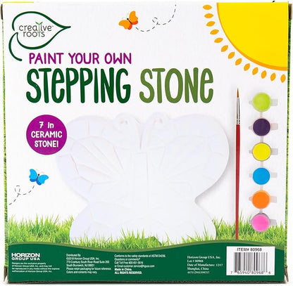 Creative Roots Mosaic Butterfly Stepping Stone Kit, Includes 7-Inch Ceramic Stepping Stone & 6 Vibrant Paints, Paint Your Own Stepping Stone, DIY Stepping Stone for Kids Ages 8+ White