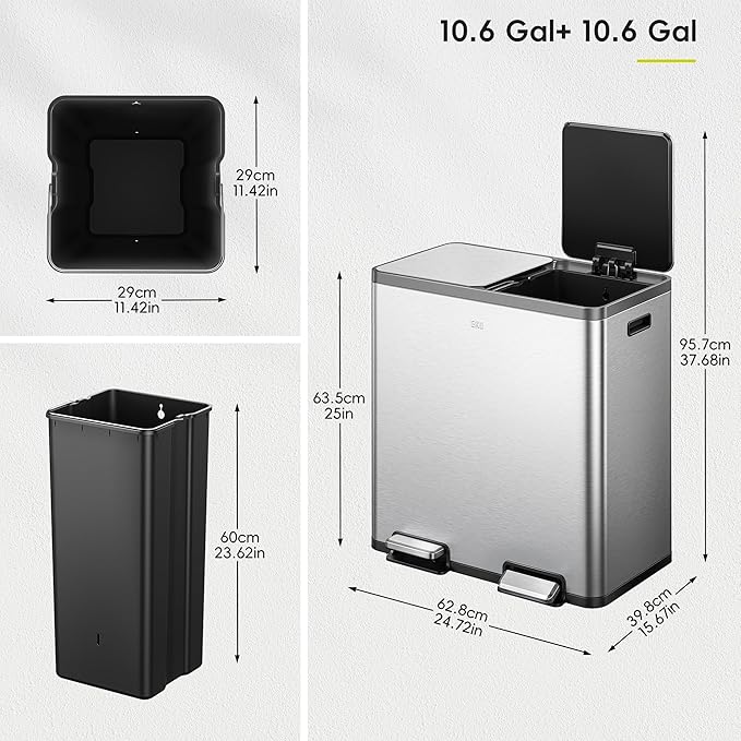 EKO EcoCasa Plus 2 x 10.6 Gal Dual Recycling Trash Can