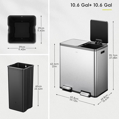 EKO EcoCasa Plus 2 x 10.6 Gal Dual Recycling Trash Can