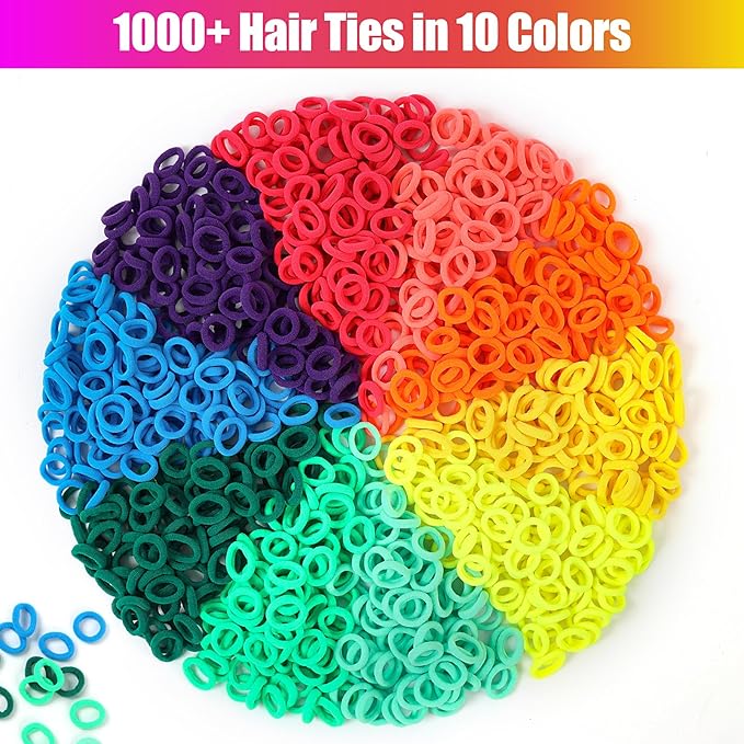 IQBOX 1000 Pcs Cloth Loom Bands Refill for Bracelet Making Kit, Elastic Bands Crafts for Girls 8-12, Gentle Hair Ties Ponytail Holders (10 Colors)