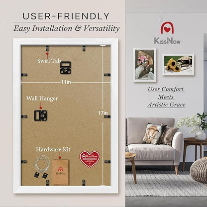 11x17 Picture Frame 2 Pack, Textured White Solid Wood, Wall Gallery Poster Frame