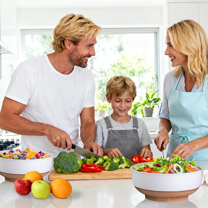 AmorArc 9.8’’ Extra Large Ceramic Salad Bowls, 90 OZ Serving Bowls Set of 2