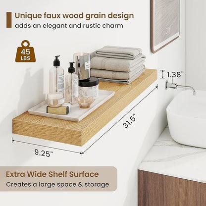 32in Floating Shelves for Wall, 2 Pack Long Wall Mounted Engineered Wood Shelves