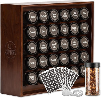 AllSpice Spice Rack Organizer, 525 Unique Labels, Countertop or Wall Mount