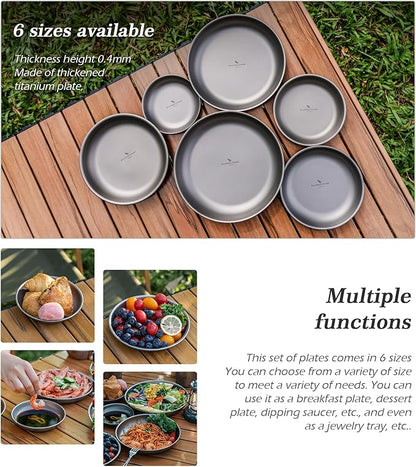 Boundless Voyage Titanium Camping Plate Dishes Saucer Lightweight Round Dinnerware Set Stackable Serving Plates Pasta Plates Travel Outdoor Home Kitchen Tableware Set Ti1141T