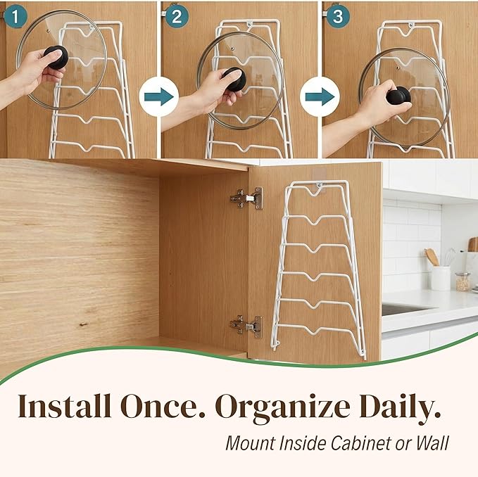 Evelots 6 Pot Lid Organizer for Cabinet or Pantry Wall