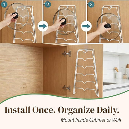 Evelots 6 Pot Lid Organizer for Cabinet or Pantry Wall