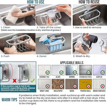 TAILI Sink Caddy with Strong Suction Cup, Sponge Holder