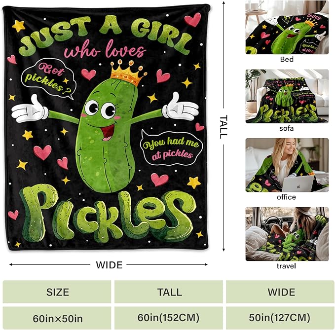 Pickle Gifts, Pickle Blanket, Pickle Gifts for Pickle Lovers, Funny Blanket Pickle Stuff, Pickle Decorations, Pickle Themed Gifts on Birthday 50x60 in