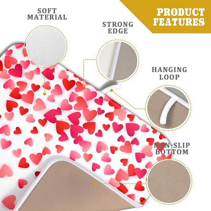 Valentines Dish Drying Mat for Kitchen Counter Hearts Holiday Microfiber