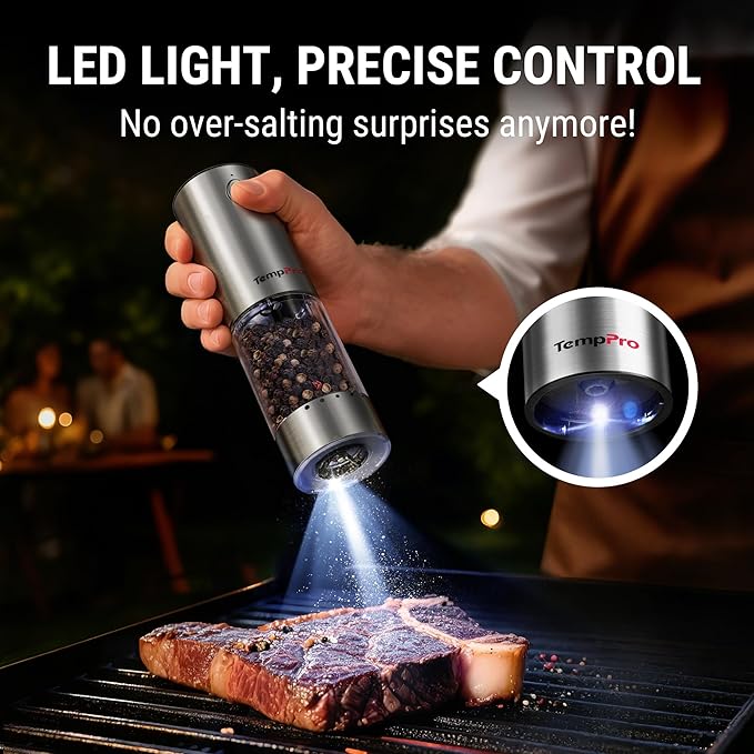 TempPro 100ml Electric Salt and Pepper Grinder Set Rechargeable, Automatic