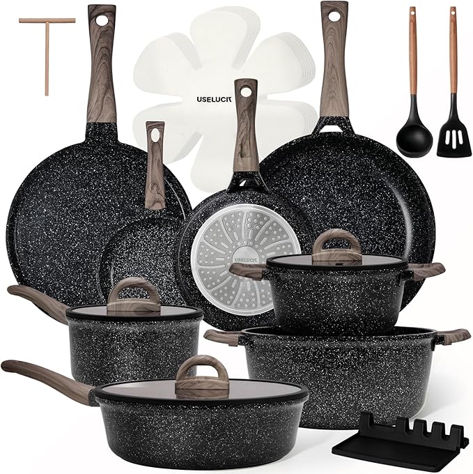 Pots and Pans Set Nonstick 22 Pcs, Ceramic cookware set Non-Toxic Coating Inky