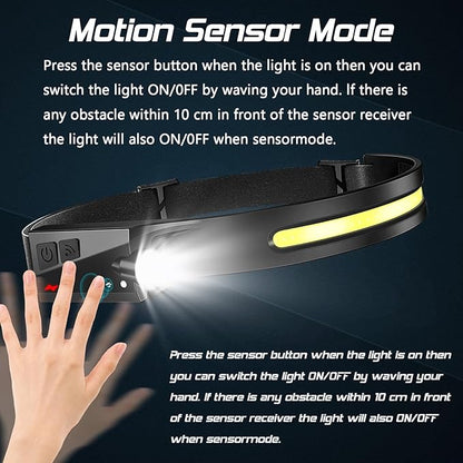Headlamp Rechargeable 8 Pack, LED Headlight Flashlight Super Bright with 230° Wide Beam, Motion Sensor, 5 Modes Waterproof Head Lamp for Outdoor Hiking Running Camping