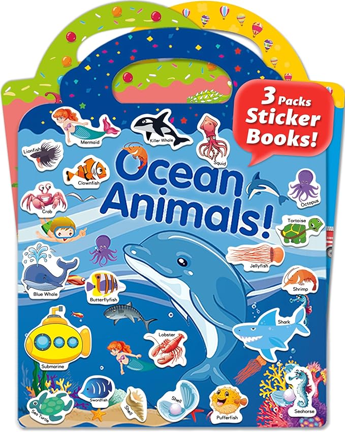 Reusable Sticker Book for Toddlers 2-4 Years, Stickers for Kids, Toddler Sticker Book Ages 1-3, Toddler Craft Activities, Toddlers Travel Toys Ages 2+ Boy Girl Birthday Gifts