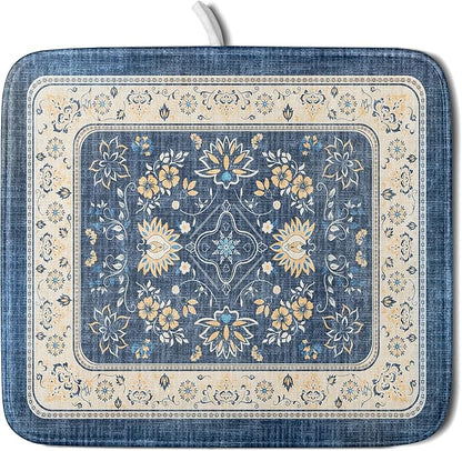 Blue Boho Dish Drying Mat for Kitchen Counter 16x18 Inch Fast Dry Drying Pad
