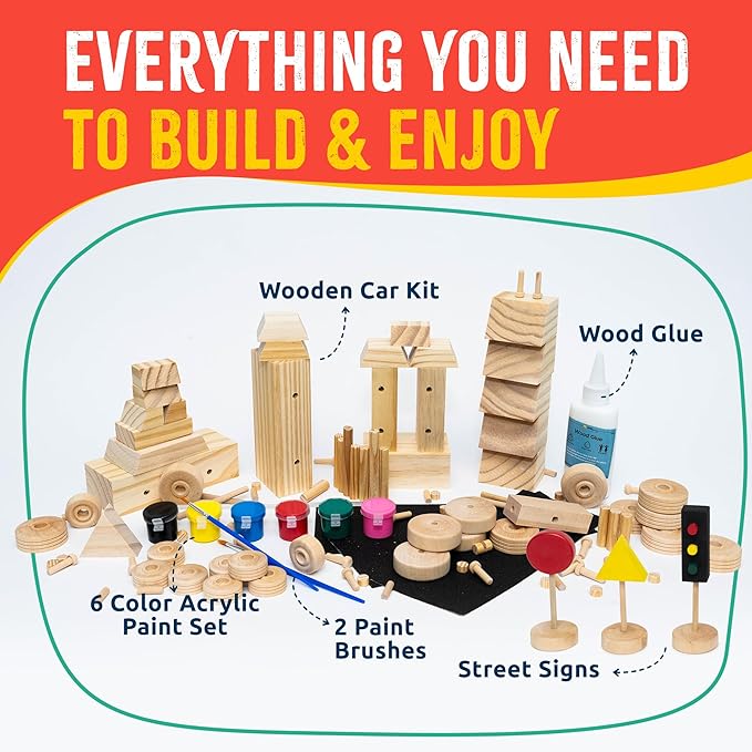 SparkJump DIY Wood Building Kits, STEM Woodworking Kit for Kids, Creative Fun Craft Projects, Great Gift for Boys & Girls (Wooden Cars, 1-Pack)