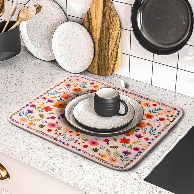 Boho Floral Dish Drying Mat