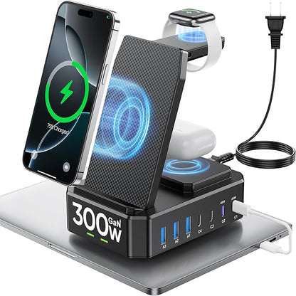 300W Charging Station for Multiple Devices Apple, 10 in 1 Wireless Charger for