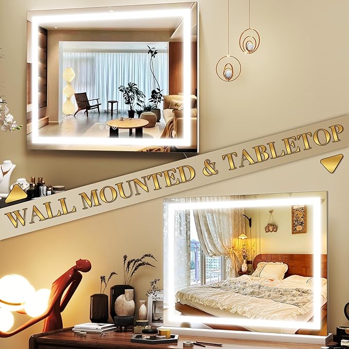 ROLOVE 23x18 Inch Lighted Vanity Mirror, 3-Color Dimmable LED & Touch Control