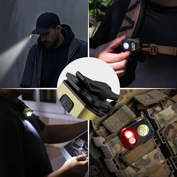 EverBrite Rechargeable LED Headlamp, Only 1.59 OZ Ultra-Light with Hat Clip, IP67 Waterproof, White/Red/Green Light, 7 Modes for Camping, Running and Backpacking-Green