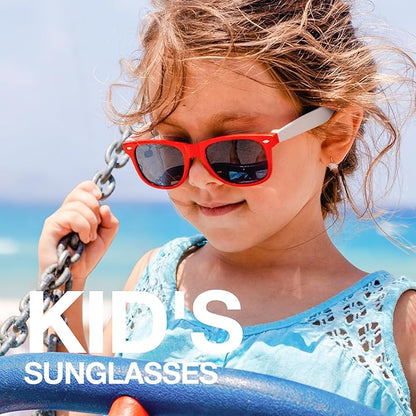 RIVBOS Kids Sunglasses Polarized UV Protection Flexible Rubber Glasses Shades with Strap for Boys Girls RBK004