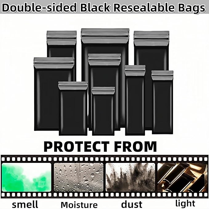 PABCK 100 Pieces Black Reclosable Zip Bags 5.1mil Thickness Poly Plastic Packaging Resealable Zipper Lock Closure Bag for Storage (1.97x8.7 inch)