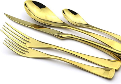 5-Piece 18/10 Stainless Steel Serrated Steak Knife Flatware Set, Mirror Polishing Gold, Service for 1
