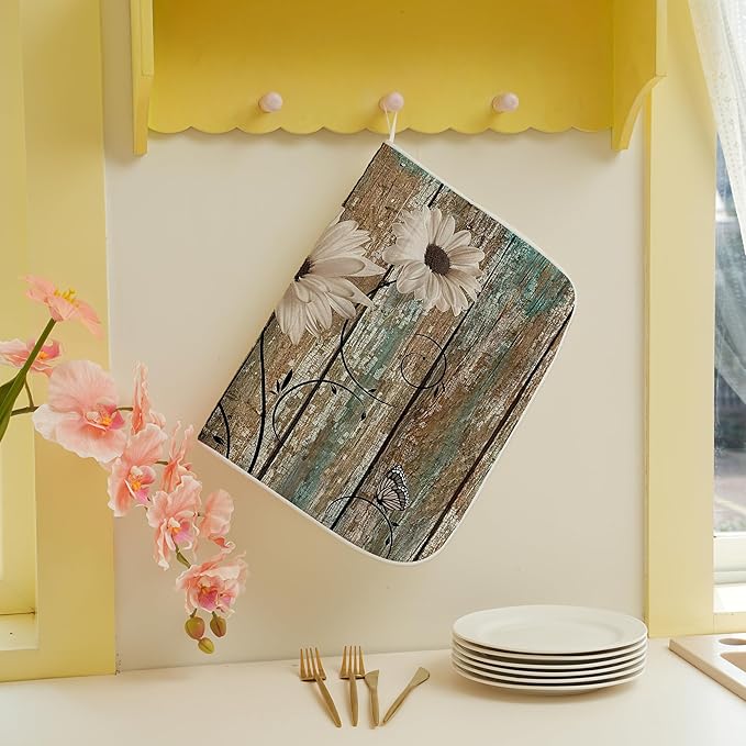 Floral Dish Drying Mat 18x24 Inches