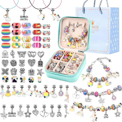 UFU Charm Bracelet Making Kit Girls Beads for Jewelry Making Kit, Unicorns Arts Crafts Gifts Set for Teen Girls Age 5 6 7 8-12, with a Portable Bracelet Organizer Box