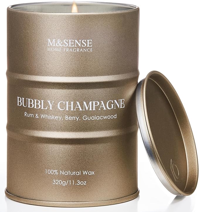 M&SENSE Bubbly Champagne Scented Candles - Home & Gift, Natural Soy, 70 Hour Burn Time, 11.3 oz