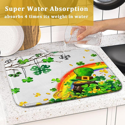 Giwawa St Patrick Dish Drying Mat Small Lucky Clover Tree Shamrock Dish Drainer
