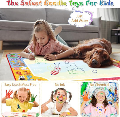 Water Doodle Mat 32 x 24 Inches Kids Water Painting Doodle Drawing Mat Toy Writing Free Coloring Extra Large Magic Educational Toys for Boys Girls Age 3 4 5 6 7 8 Year Old Christmas Birthday Present