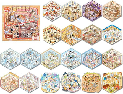 Girls 3D Miniature Scene Stickers, 20 Sets DIY House Stickers, DIY Sticker Scene, Cute 3D Cartoon Sticker Scenes for Adult Kids Relief Stress Pass The Time