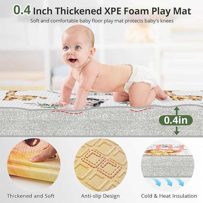 71x59 Foldable Foam Baby Play Mat for Floor, Babies Activity Tummy Time Playmat, Kids Non Toxic Foam Thick Play Mat for Baby, Toddlers, Waterproof & Anti-slip Crawling Mats