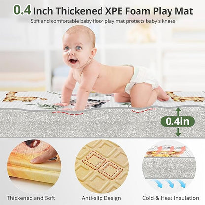 71x59 Foldable Foam Baby Play Mat for Floor, Babies Activity Tummy Time Playmat, Kids Non Toxic Foam Thick Play Mat for Baby, Toddlers, Waterproof & Anti-slip Crawling Mats