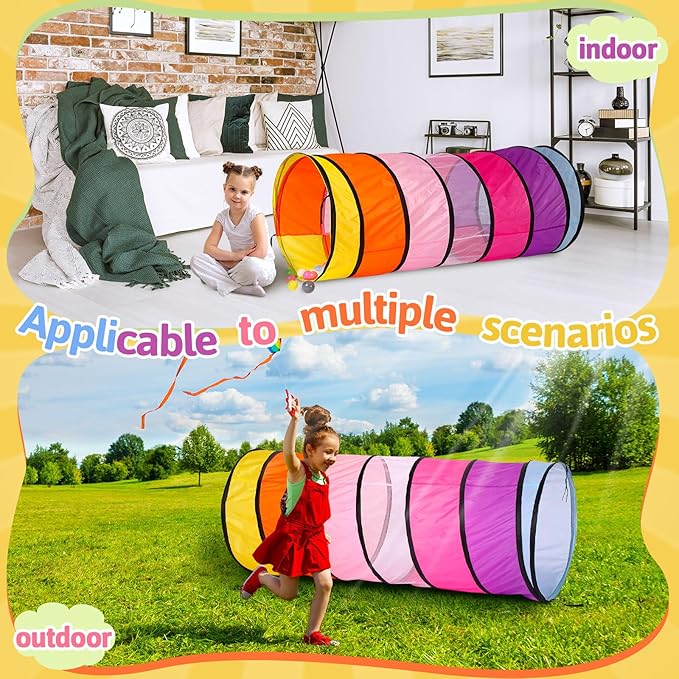 27.6 Inch Large Play Tunnel for Kids Pop Up Play Tunnel Tent Colorful Crawl Tunnel for Toddlers Babies Children or Dogs, Collapsible Gift for Boy Girl Tunnel Toys Indoor Outdoor(1 Pcs)