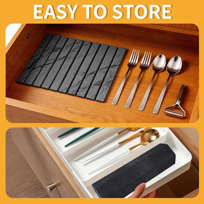 Stone Dish Drying Mat for Kitchen Counter, Foldable Water Absorbing
