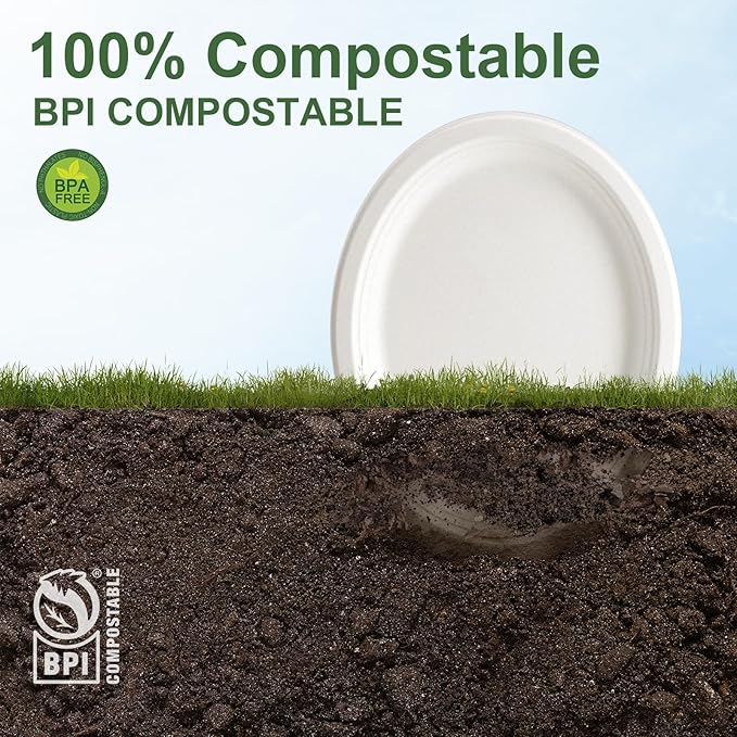 100% Compostable Oval Paper Plates 12 Inch, 125-Pack Large Heavy Duty Paper Plates Bulk,Biodegradable Bagasse,Eco-Friendly Disposable Dinner Plate for BBQ,Picnic,Party (BPI Certified,Microwaveable)
