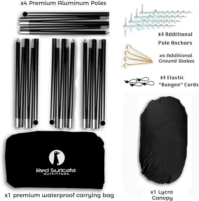 Red Suricata Family Beach Tent & Canopy, UPF50 Sun Shade, 4 Aluminum Poles, Sand Shovel, Medium Portable Sun Shelter (Medium, Black)