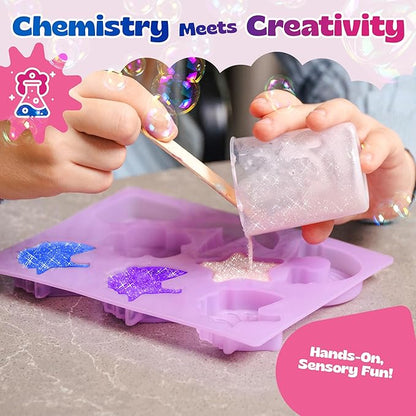 Pinwheel Crafts DIY Soap Making Kit for Kids Ages 5 6 7 8-12+ with Molds, Scents, Dye, Glitter, Foaming Net - Unicorn Soap Making Kits for Adults Beginners Great for Science Projects and Crafts