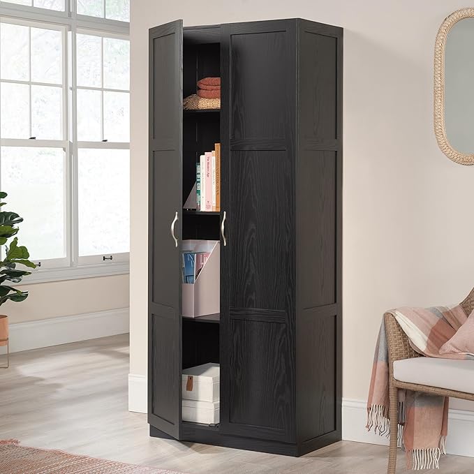 Sauder Tall Storage Cabinet, Black, 4 Adjustable Shelves, Multi-Room Use